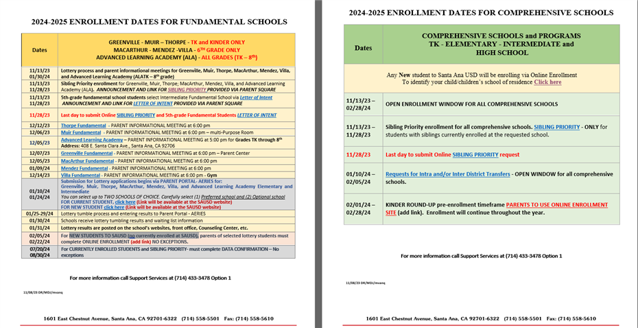  2024-2025 LOTTERY FOR ALA/FUNDAMENTAL ELEMENTARY/ INTERMEDIATE  -  AND ---  2024-2025 OPEN ENROLLME