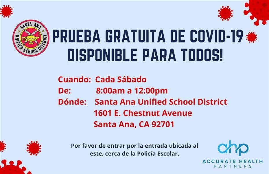 Gratis prueba de covid-19 disponible para todos cada sabado en la escuela Villa