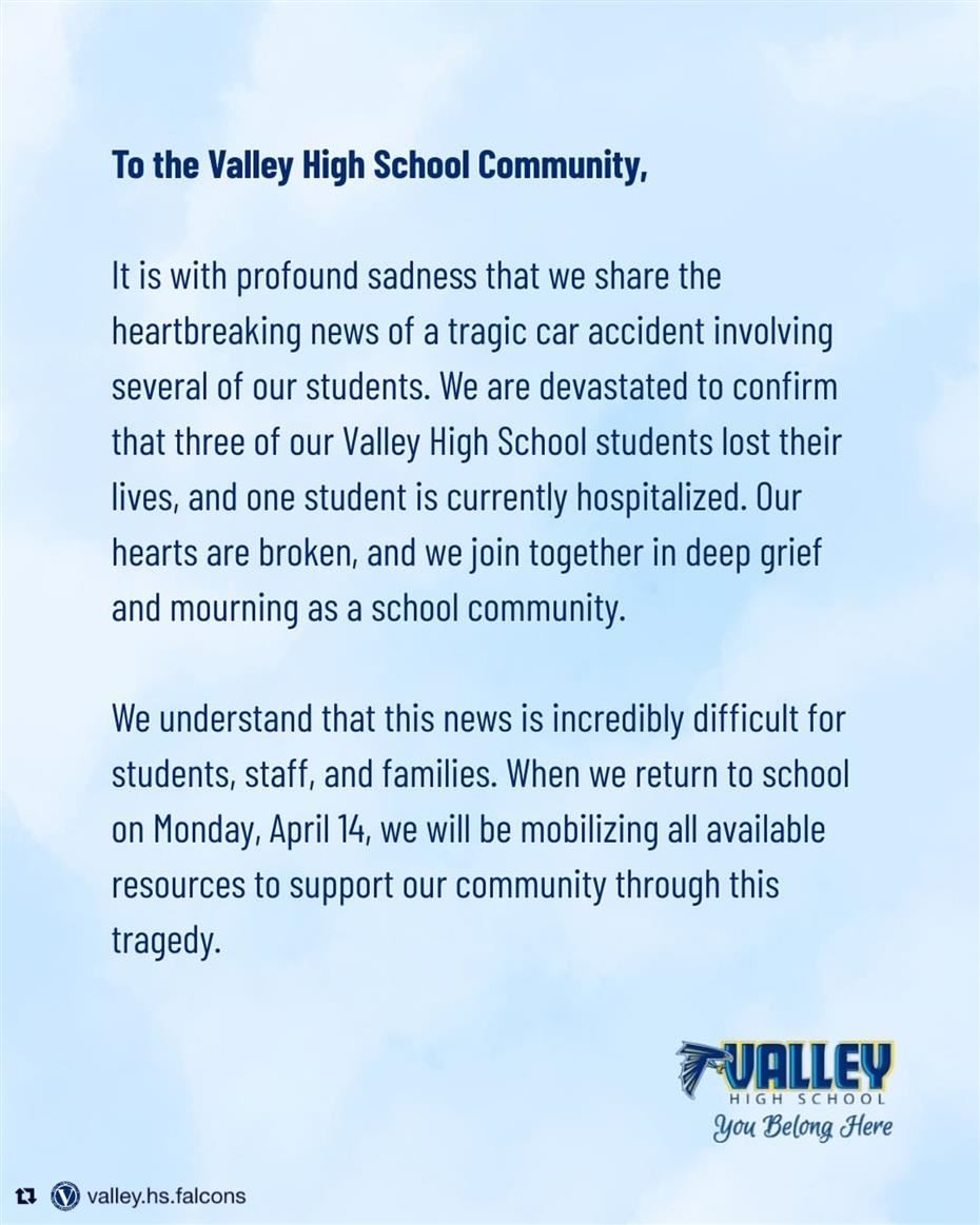  A message from our principal, Ms. Katie Berger, regarding the tragic news. 