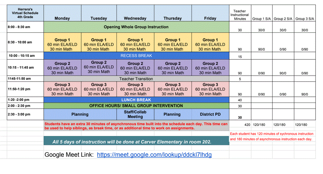Distance Learning Schedule 